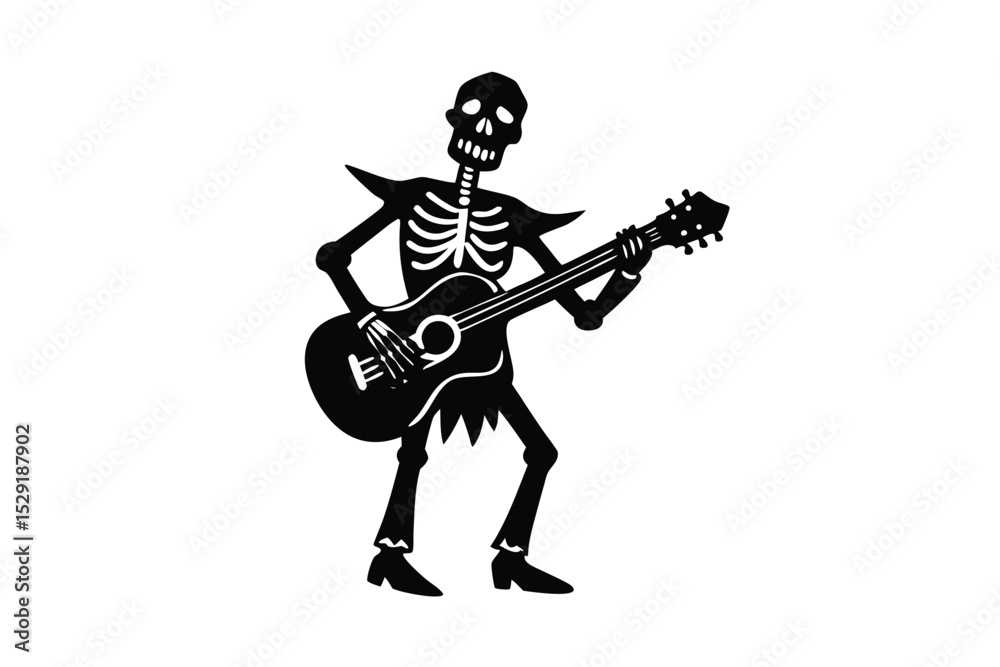 Fototapeta premium Skeleton playing guitar in festive style vector art illustration
