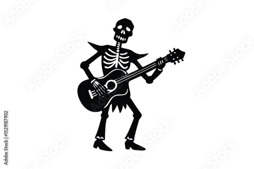 Skeleton playing guitar in festive style vector art illustration