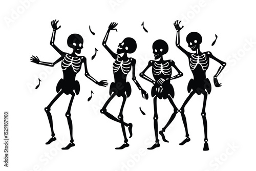 Skeletons dancing in a spooky fun party vector art illustration