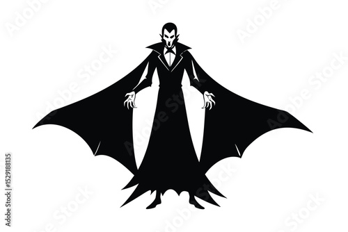 Vampire with blood red cape in eerie style vector art illustration