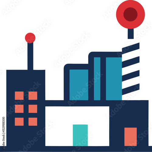 Factory With Wi Fi Symbol and Connected Nodes  
