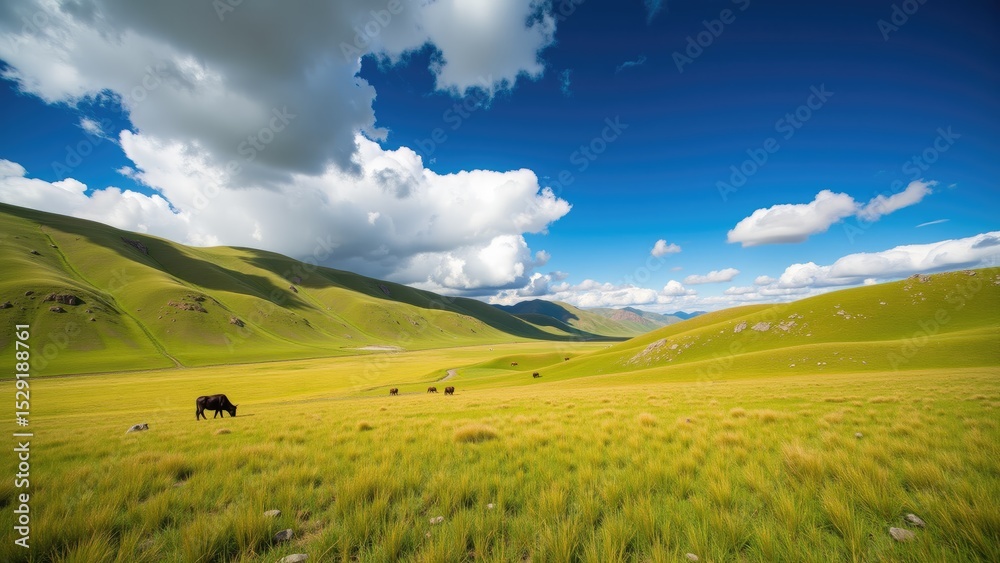 Golden Pastures: Cattle Grazing Across Endless Green Steppes Golden Pastures: Cattle Grazing Across Endless Green Steppes