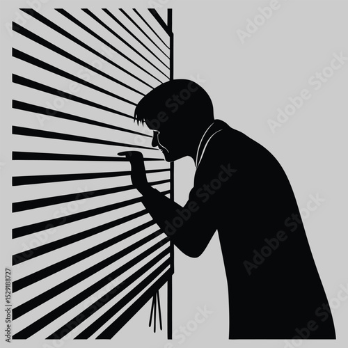 a person peeking through blinds silhouette vector design art and illustration