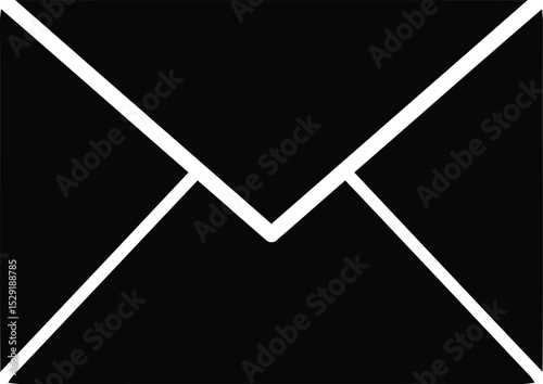 Black Envelope Icon: A striking minimalist illustration featuring a crisp black envelope with white lines. Clean, versatile design perfect for conveying communication, information, and correspondence.