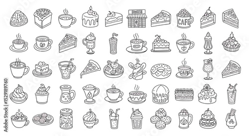 Sweets & Cafe Hand Drawn Doodle Set - Vector Food and Drink Illustrations