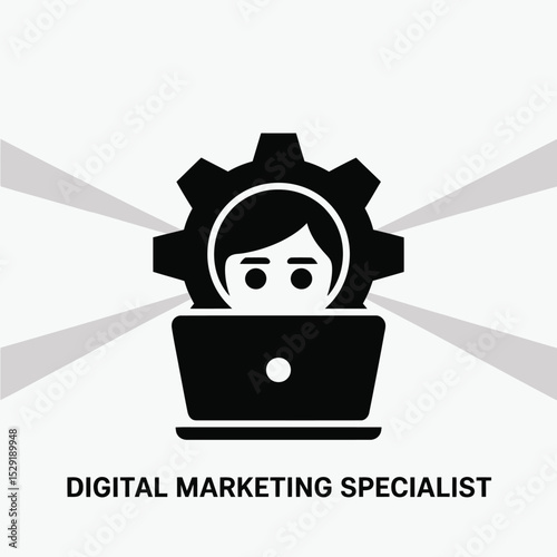 Digital marketing specialist icon illustration working on laptop