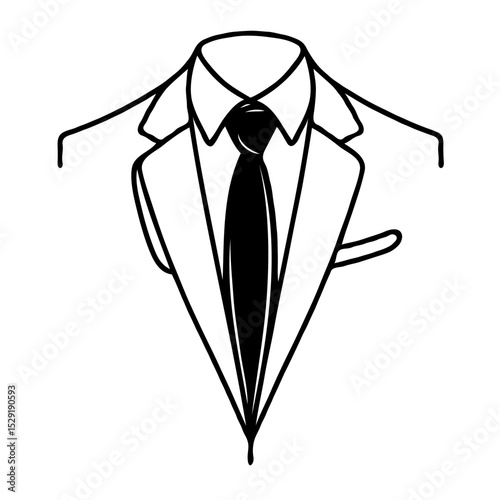 Outline of formal suit with tie in minimalist style  