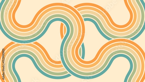 Abstract background of rainbow groovy Wavy Line design in 1970s Hippie Retro style. Vector pattern ready to use for cloth, textile, wrap and other.