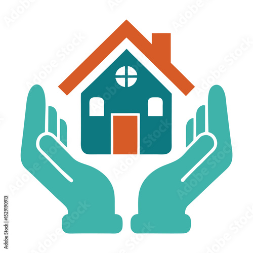 Two hands gently holding a house icon isolated on white background