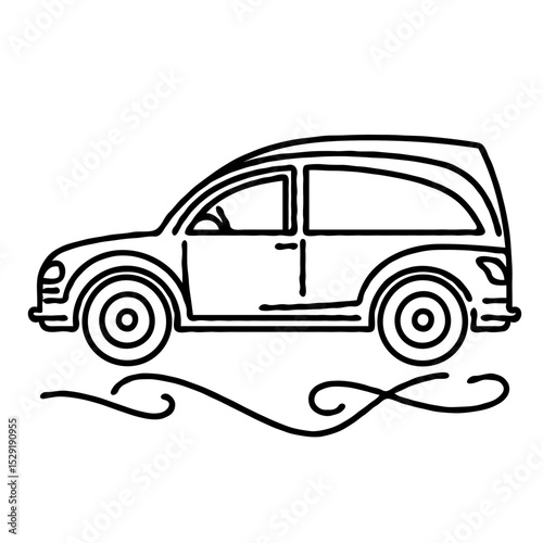 Funeral hearse car illustration with flowing lines in simple design 
