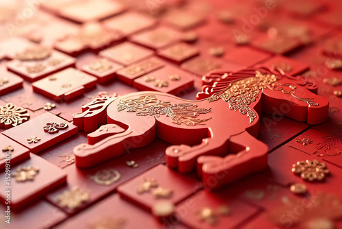 Red puzzle pieces form a heart, mapping out the business of wealth and currency