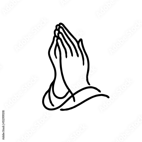 Praying hands in a simple line drawing style on a white background  