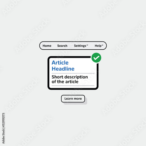 Website article headline and short description with navigation bar