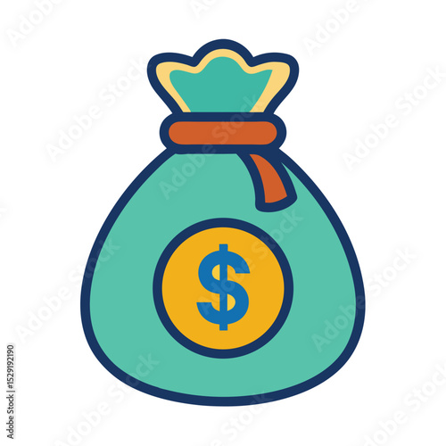 Money bag icon in original colors isolated on white background