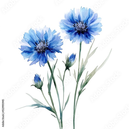 Watercolor Blue Cornflowers Bouquet