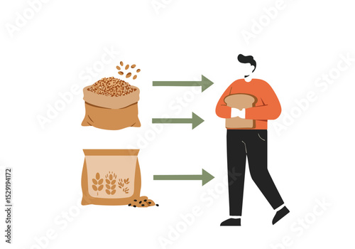 man carries a box of grains showcasing the transition from whole grains to processed grains Clean modern illustration with a neutral background Suitable for health food and lifestyle concepts