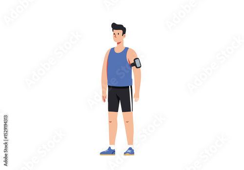 A man in athletic wear wearing a fitness tracker stands confidently. Simple