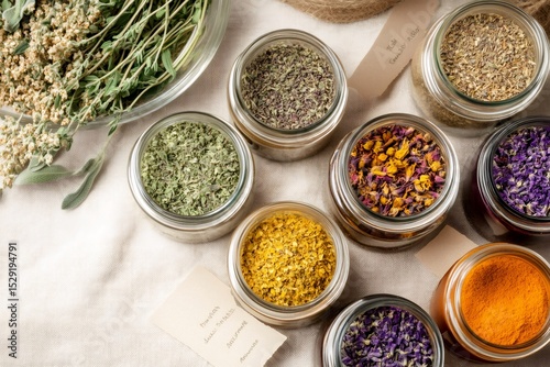 Herbalist preparing dried herbs and spices for traditional remedies