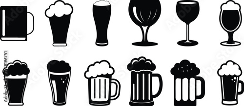 Stylish Beer Glass Collection design on Clean Background