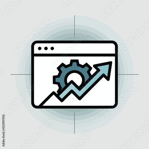 Website optimization growth gear upward trend graphic icon