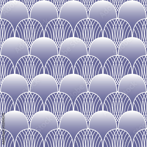 Art Deco blue and white seamless pattern. Geometric decorative texture with arches. Vector vintage background.