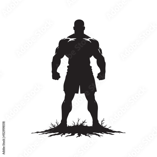 Power and Strength: A silhouetted figure embodies raw power and athletic prowess, standing tall with an aura of determination and strength against a stark backdrop.