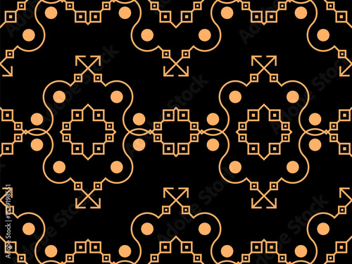 Geometric seamless pattern in line art style. Art deco geometric pattern of golden lines on a black background. Vintage linear style. Design for wallpapers, wrappers and banners. Vector illustration