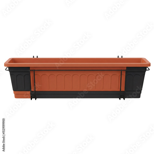 Tableau sur toile Terra cotta and black plastic balcony planter