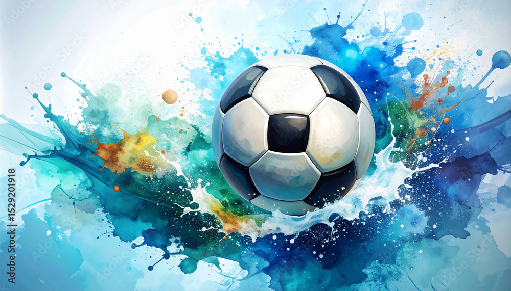 Naklejka premium Dynamic Watercolor Soccer Ball Artistic Football Splash