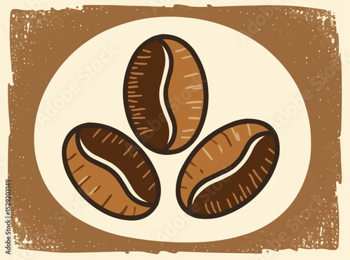 Coffee Beans Illustration on Beige Background