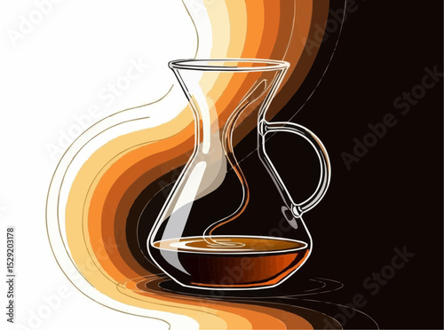 Pour Over Coffee Maker with Brown Swirls Illustration