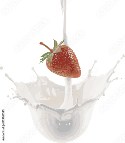 strawberry falling into milk