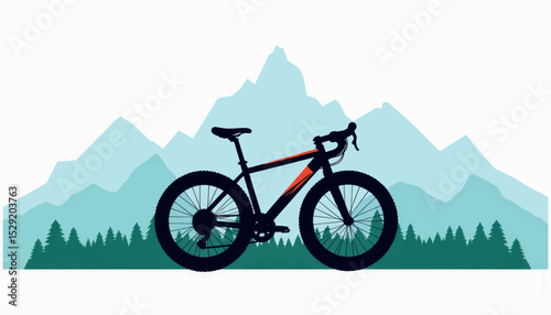Stylish bicycle parked against geometric mountain range, outdoor adventure