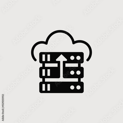 Cloud server data upload icon black and white graphic