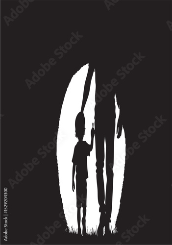 Family Silhouettes in Dark Cave Opening