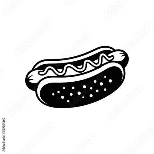 A simple black depiction features a hot dog with a wavy line of condiments on top
