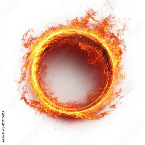 Fiery circular design with orange flames and glowing center creating a striking visual effect