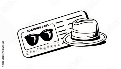 Modern boarding pass with summer accessories, travel inspiration