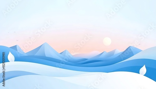 Pastel Winter Mountain Landscape Illustration