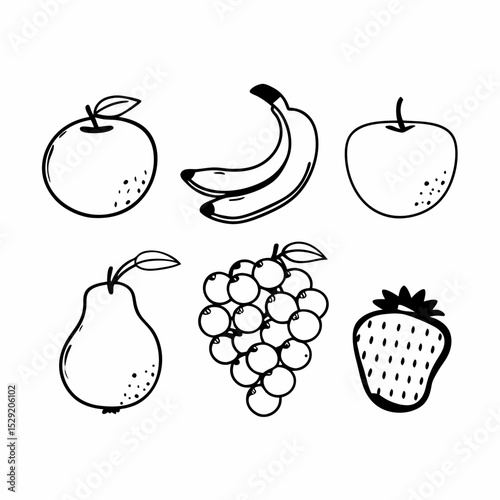 Hand drawn fruits outline illustration collection