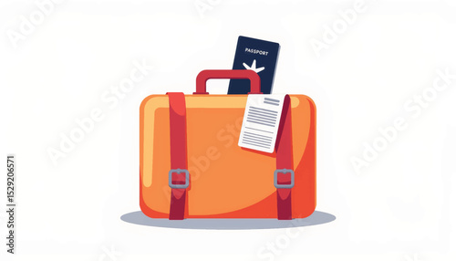 Colorful suitcase with passport and ticket, travel inspiration