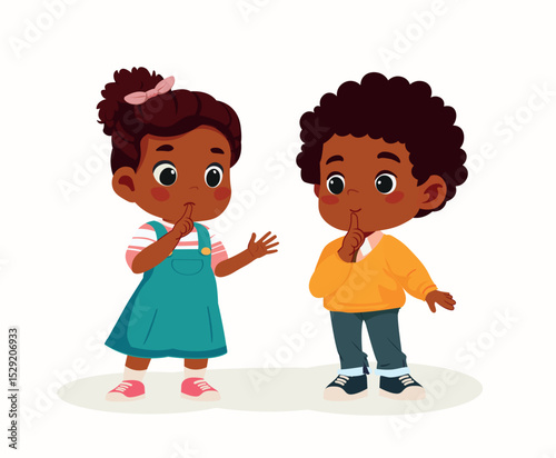 kids making shhh  be quiet  secret expression vector cartoon