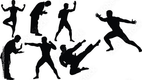 Martial Arts Silhouettes Vector Set - Dynamic Poses,Self-Defense Training Silhouettes,martial arts sillhouette vector bundle
