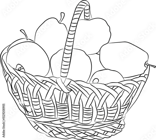 wicker basket with fruit on a white isolated background