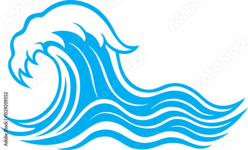 Wave Silhouette Line Art Vector Illustration On White Background
