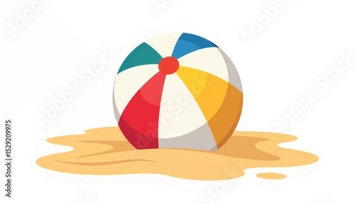 Colorful beach ball resting on sandy surface, summer fun
