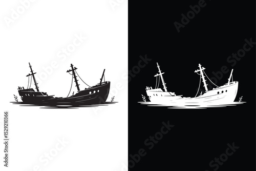 Shipwreck icon vector on White Background ,Vector Art Illustration on white background.