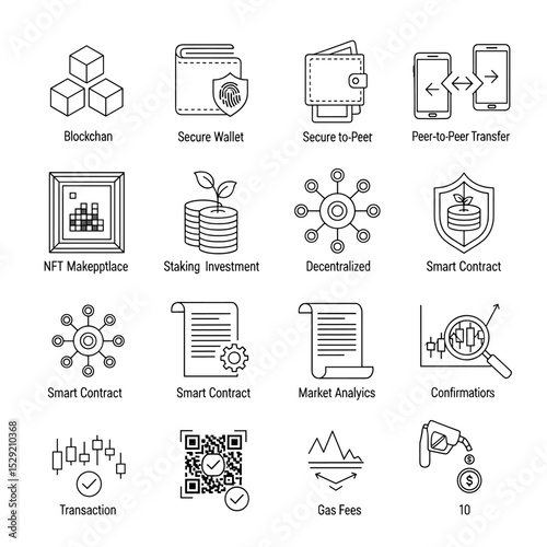 Cryptocurrency Icons: Illustrative collection of cryptocurrency-related symbols, meticulously crafted for digital platforms, perfect for finance.