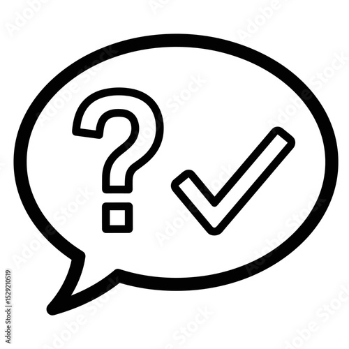 Question and Answer: A visual representation of inquiry and resolution, the speech bubble contains a question mark and a check mark.