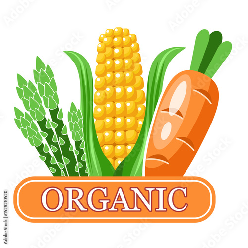 Label emblem organic food label carrot corn asparagus healthy food icon
